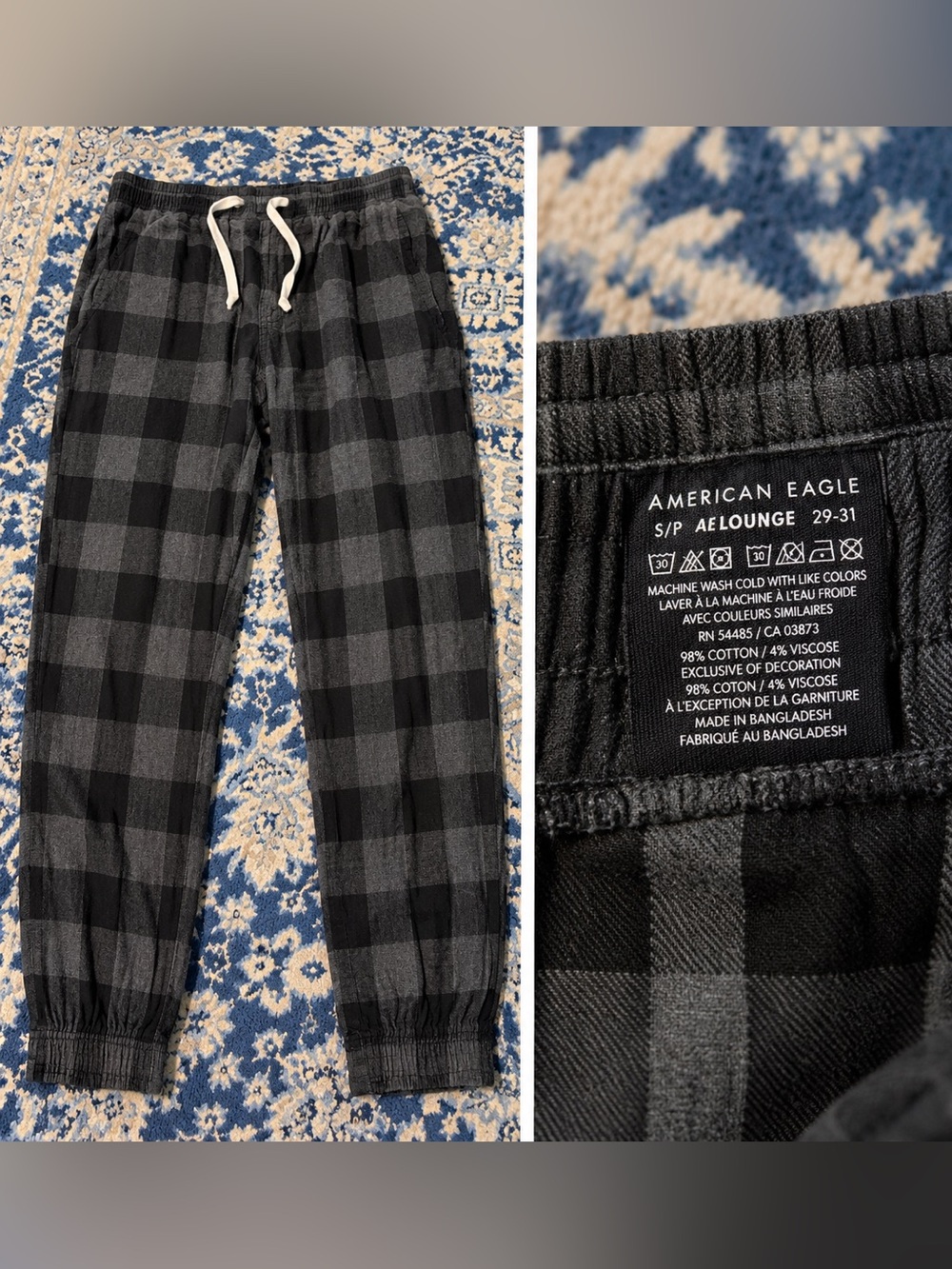American Eagle Outfitters Black & Gray Plaid Jogger Pants